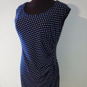 Jones New York Woman's Polka Dot Sheath Dress Side Waist Ruched Large